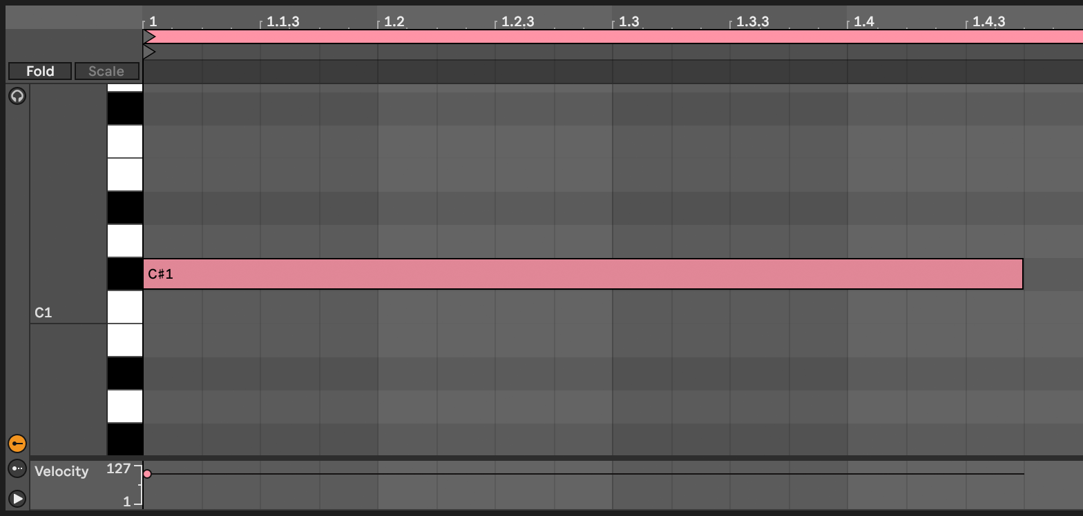 A C sharp note at the start of a clip in Live's piano roll